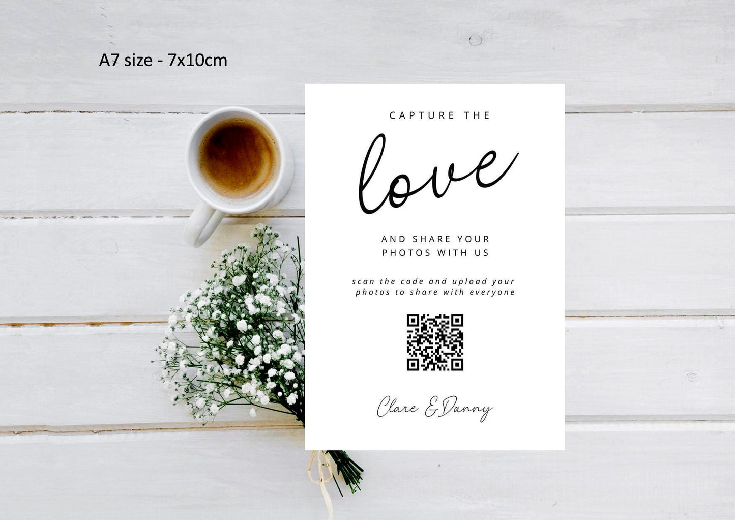 Wedding QR Code Photo Sharing Cards: Personalised Engagement Announcement, Anniversary, Birthday (7x10 cm A7 Size) - Capture the love