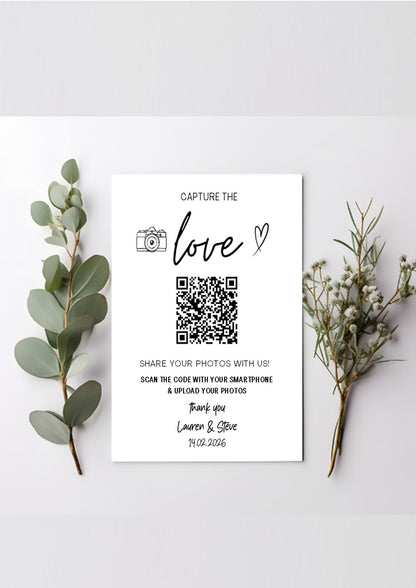 Wedding Engagement Photo Album Photos QR Code Photo Sharing Cards: Personalised Guest Keepsake (7x10 cm) - Capture the love