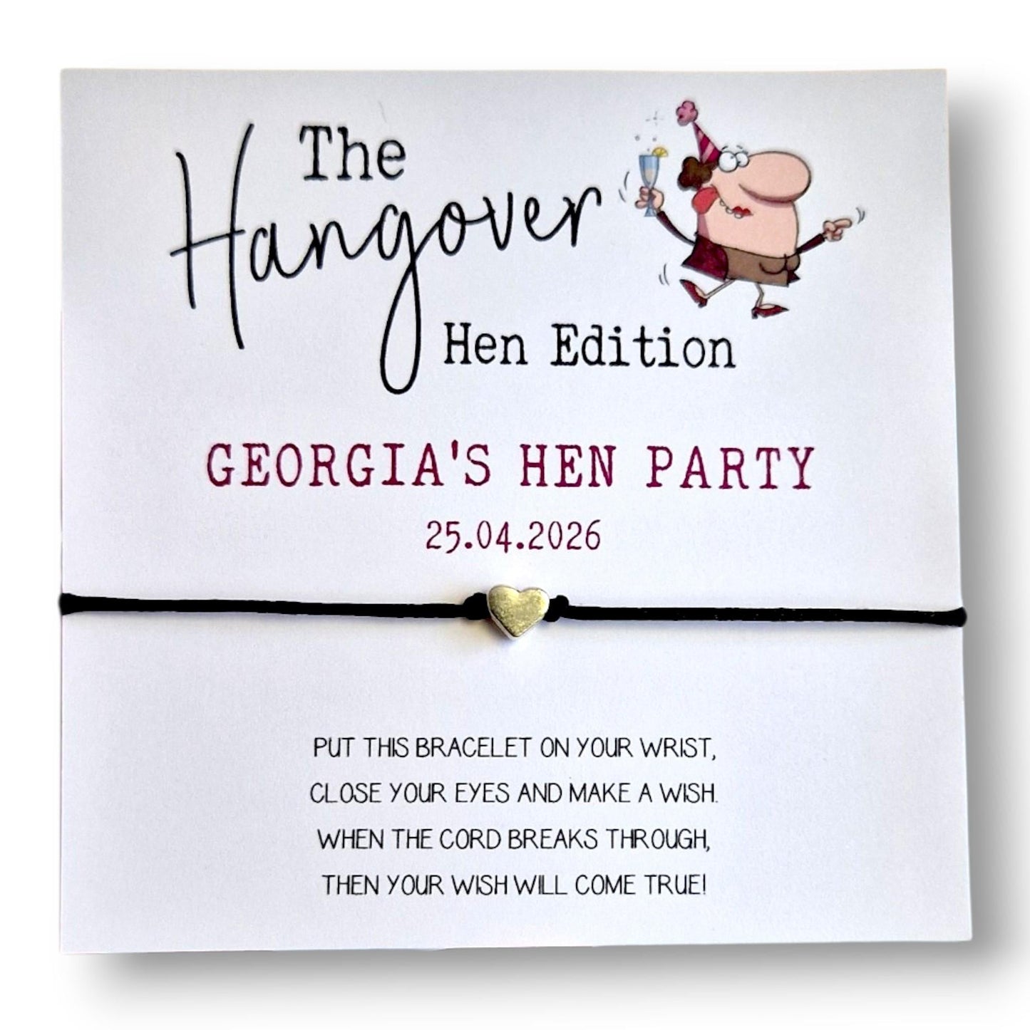 Personalised The Hanover Hen Party Funny Wish Bracelet for Hen Party - Perfect Bachelorette Keepsake  Hen Weekend - Hen Do