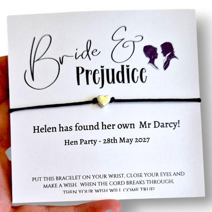 Bride & Prejudice Hen Party Wish Bracelets – Custom Bridal Party Gift, Inspired by the Film - Personalised - Mr Darcy