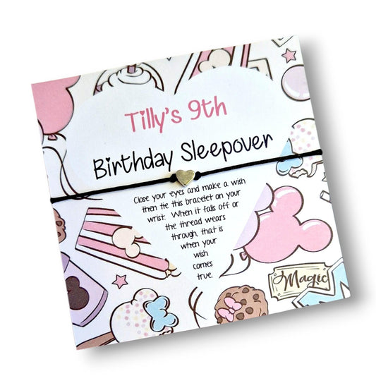 Pack of 10 Disney Sleepover Birthday Wish Bracelet: Personalised Party Favour - Guest Gift - Friends - Pink