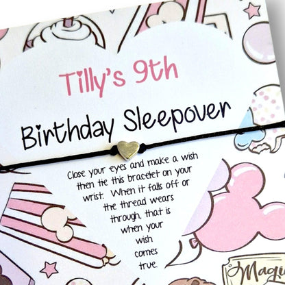 Pack of 10 Disney Sleepover Birthday Wish Bracelet: Personalised Party Favour - Guest Gift - Friends - Pink