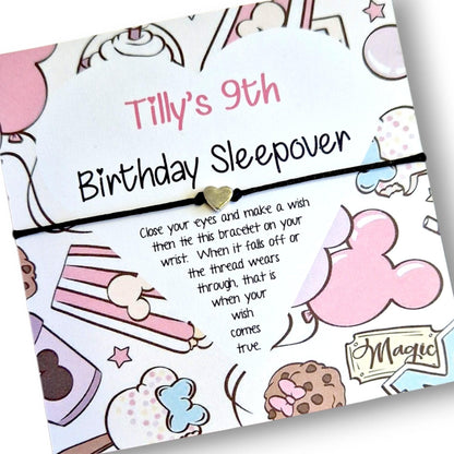 Pack of 10 Disney Sleepover Birthday Wish Bracelet: Personalised Party Favour - Guest Gift - Friends - Pink