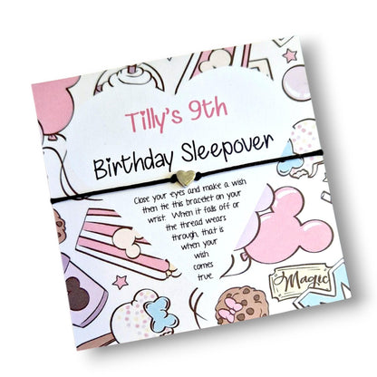 Pack of 10 Disney Sleepover Birthday Wish Bracelet: Personalised Party Favour - Guest Gift - Friends - Pink