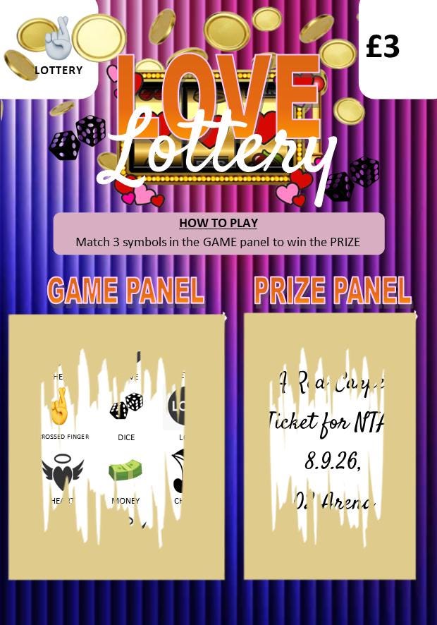 Love Lottery Anniversary Custom Scratchcard, Scratch and Win Personalised Surprise Trip Gift, Valentine’s Reveal Present, Date Night Voucher