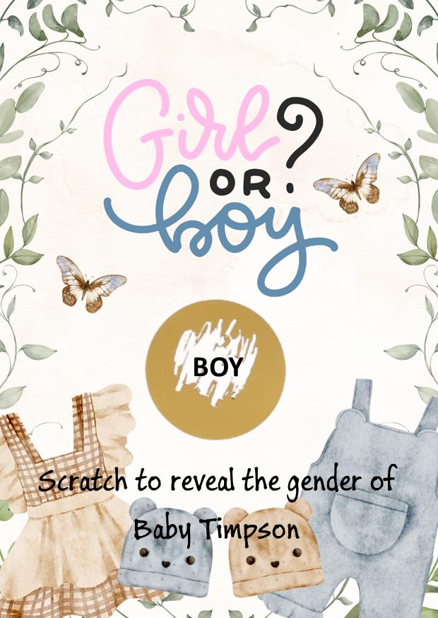 Personalised Gender Reveal Scratch Card: What will baby be?Neutral colours - Shower Game