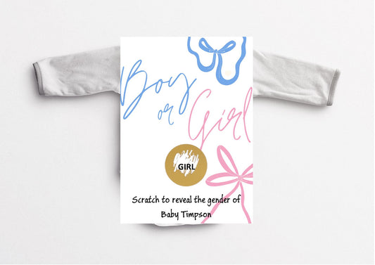 Personalised Gender Reveal Scratch Card: What will baby be?Neutral colours - Shower Game