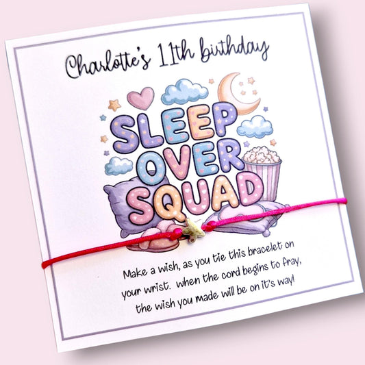 Sleepover Squad Birthday Wish Bracelet: Personalised Party Favour - Guest Gift - Friends