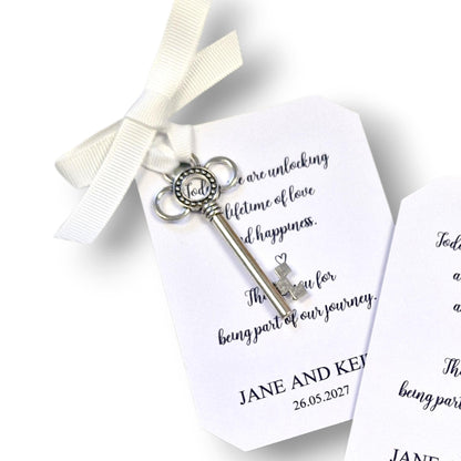 Silver Key Wedding Favor – 'Today We Are Unlocking a Lifetime of Love & Happiness' – Personalised Wedding Keepsake – Rustic Wedding Gift