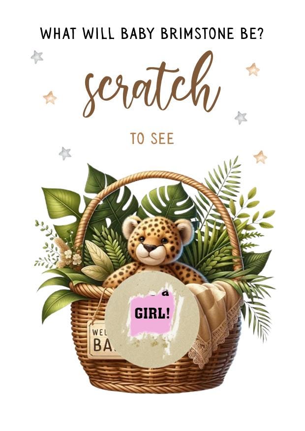 Personalised Gender Reveal Scratch Card: Wildlife, Jungle Theme Baby Shower Game