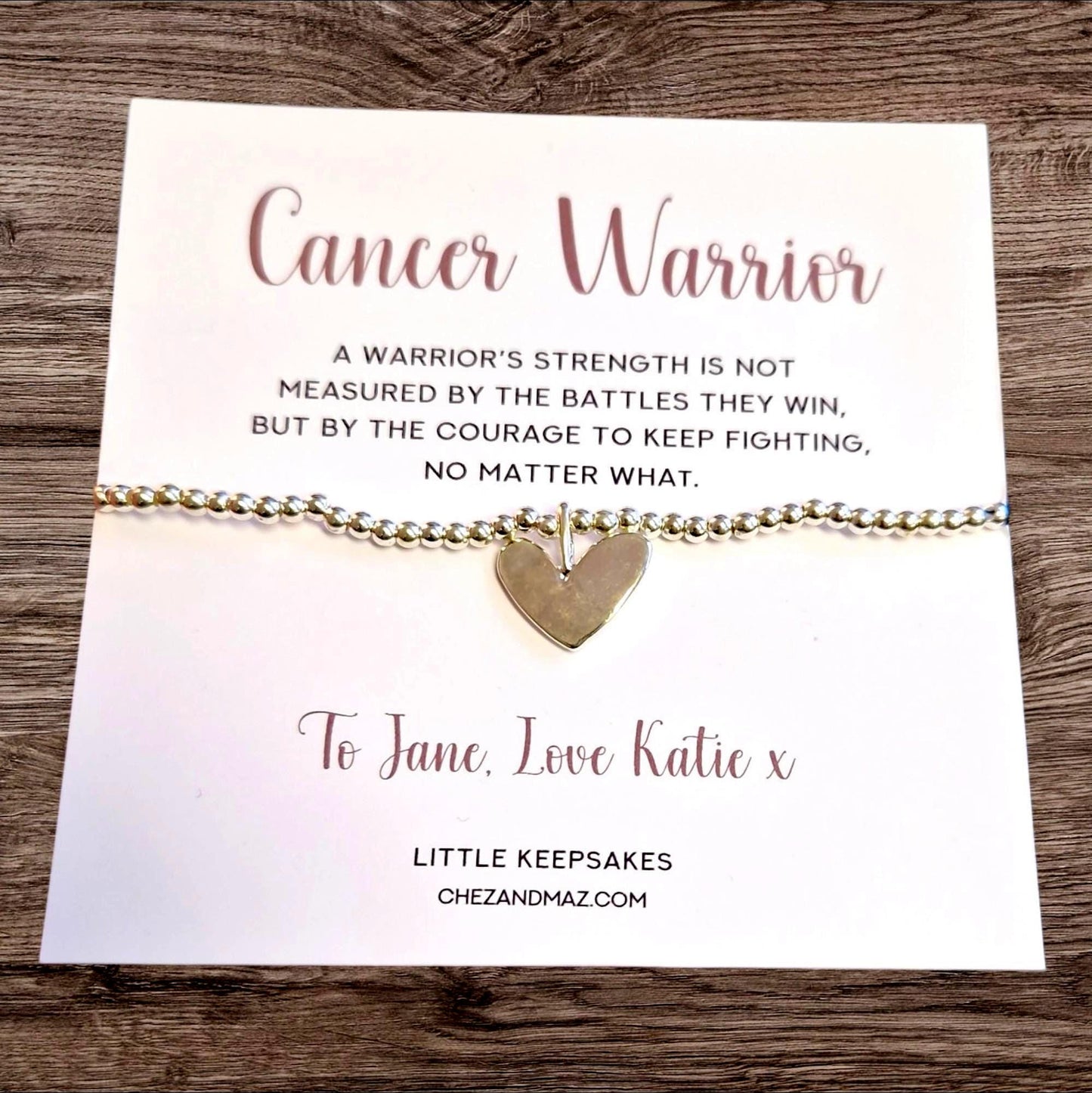 Warrior Heart Charm Bracelet - Silver Plated Strength Gift for Cancer Warrior | Personalised Support Bracelet