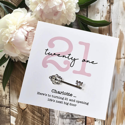 Personalised 21st Birthday Key and Card: Metal Key Keepsake - 21st Birthday Card with Metal Key - 3 colours