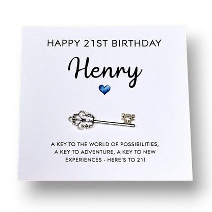 Personalised 21st Birthday Key and Card: Metal Key Keepsake - 21st Birthday Card with Metal Key - Gift for Son, Cousin, Brother