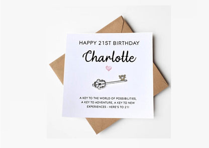 Personalised 21st Birthday Key and Card: Metal Key Keepsake - 21st Birthday Card with Metal Key - Gift for Daughter, Sister, Niece, Friend