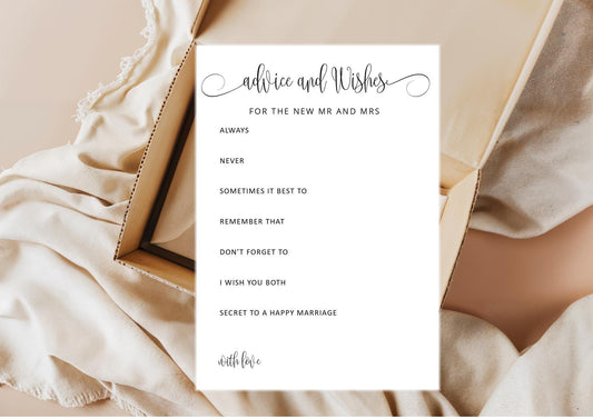 Wedding Advice Cards | Bridal Shower Game (A5 Printable PDF Download)