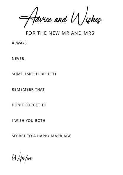 Wedding Advice Cards | Bridal Shower Game, Wishes for Bride (A5 Downloadable Printable)