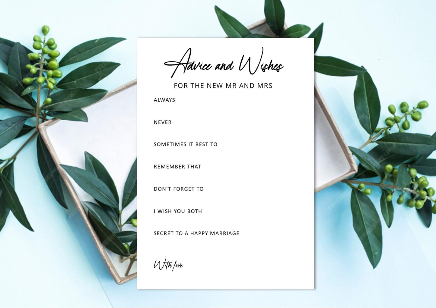 Wedding Advice Cards | Bridal Shower Game, Wishes for Bride (A5 Downloadable Printable)