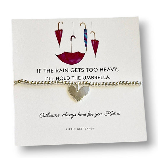 If the Rain Gets Too Heavy I Will Hold the Umbrella Bracelet, Silver Plated Friendship Gift, Encouragement, Thinking Of You | Strength  cc5