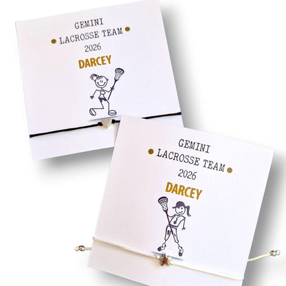 Lacrosse Team Wish Bracelet: Custom Sports Gift, Team Bonding , Charm 2 designs - Congratulations, support gift