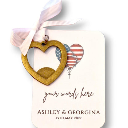 American Flag Heart Keyring Bottle Opener, USA Wedding Favour, Patriotic Party Favour, Heart Keychain Gift for Guests