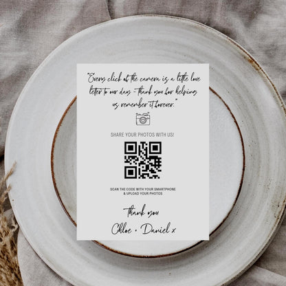 Personalised Wedding Photo Sharing Cards: Custom QR Code, A7 Size. Wedding album photos