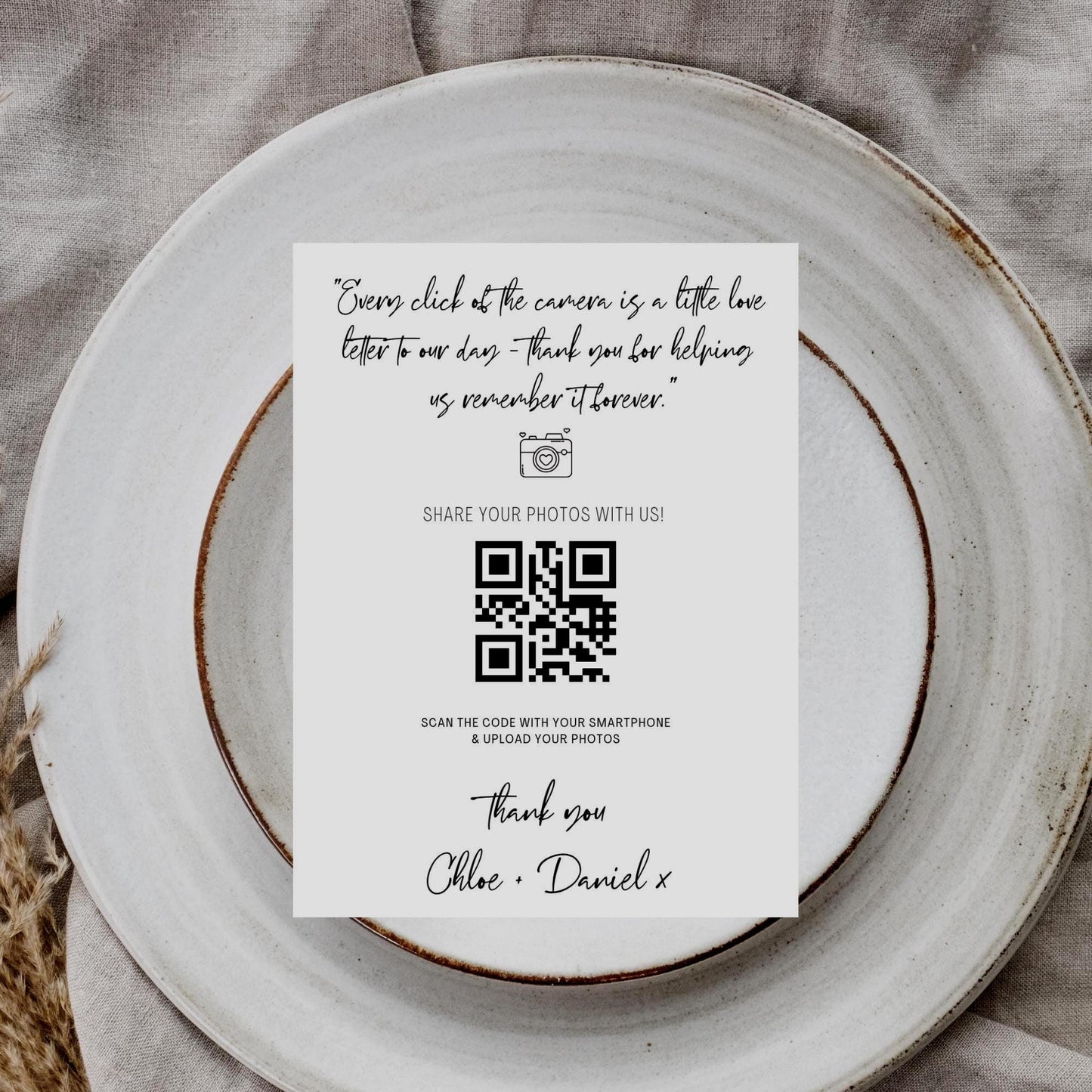 Personalised Wedding Photo Sharing Cards: Custom QR Code, A7 Size. Wedding album photos