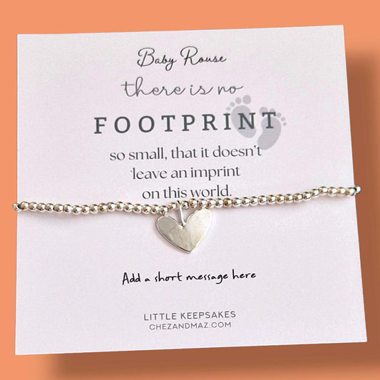 Baby Loss Gift - Personalised Silver Beaded Bracelet -  There is no Footprint so small, that doesn't leave an imprint on this world