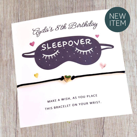 Sleepover Birthday - Sleepover Eyemask - Wish String Charm Bracelet - Party bag filler - Personalised - Any age - Friends Sleepover 801