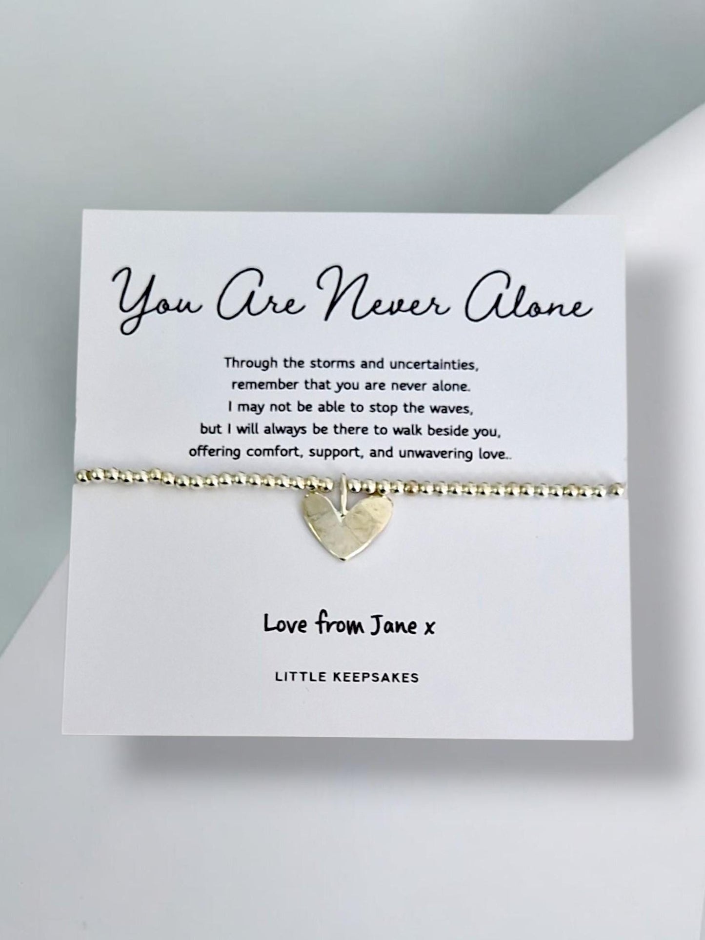 Personalised You Are Never Alone Bracelet | Silver Heart Charm Bracelet | Inspirational Quote Jewellery | Friendship | Thinking of You Gift