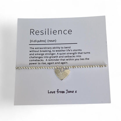 Resilience Bracelet | Inspirational Gift | Silver Plated Heart Charm Bracelet | Encouragement | Strength Support | Thinking of You Gift