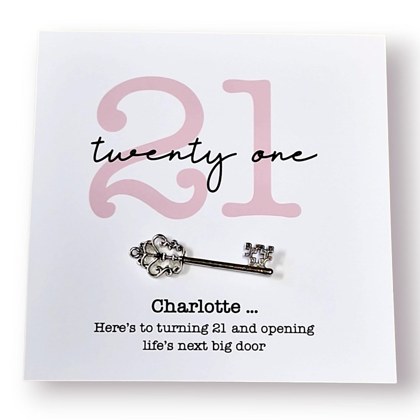 Personalised 21st Birthday Key and Card: Metal Key Keepsake - 21st Birthday Card with Metal Key - 3 colours