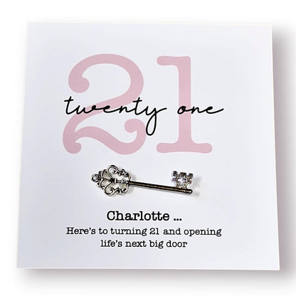 Personalised 21st Birthday Key and Card: Metal Key Keepsake - 21st Birthday Card with Metal Key - 3 colours
