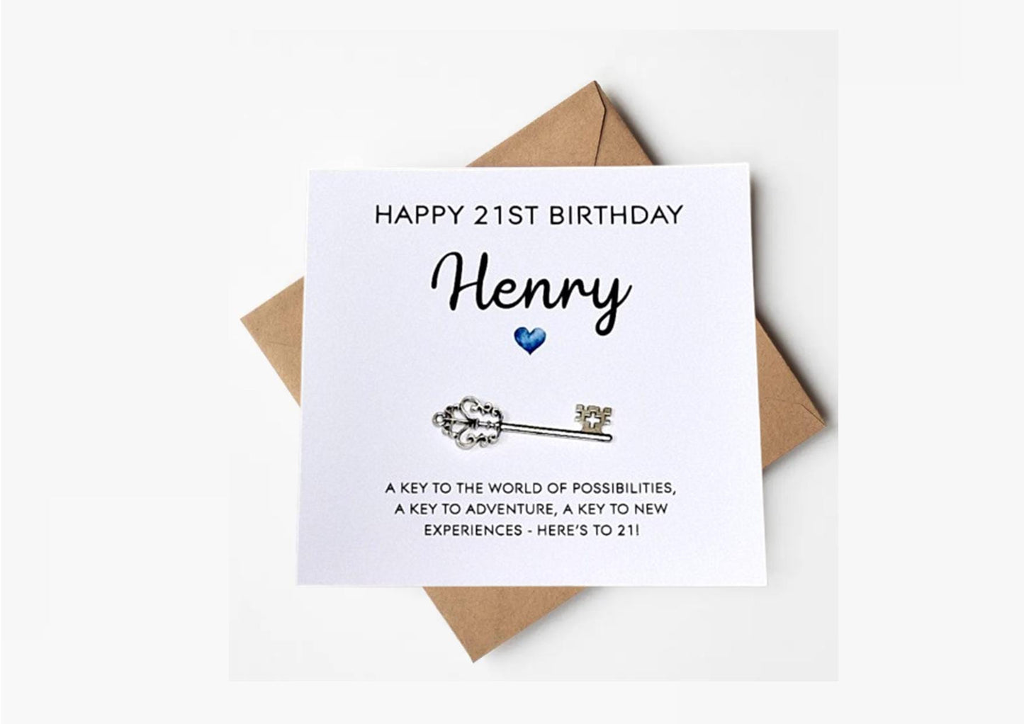 Personalised 21st Birthday Key and Card: Metal Key Keepsake - 21st Birthday Card with Metal Key - Gift for Son, Cousin, Brother