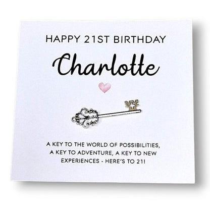 Personalised 21st Birthday Key and Card: Metal Key Keepsake - 21st Birthday Card with Metal Key - Gift for Daughter, Sister, Niece, Friend