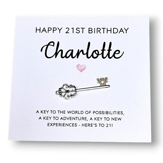 Personalised 21st Birthday Key and Card: Metal Key Keepsake - 21st Birthday Card with Metal Key - Gift for Daughter, Sister, Niece, Friend
