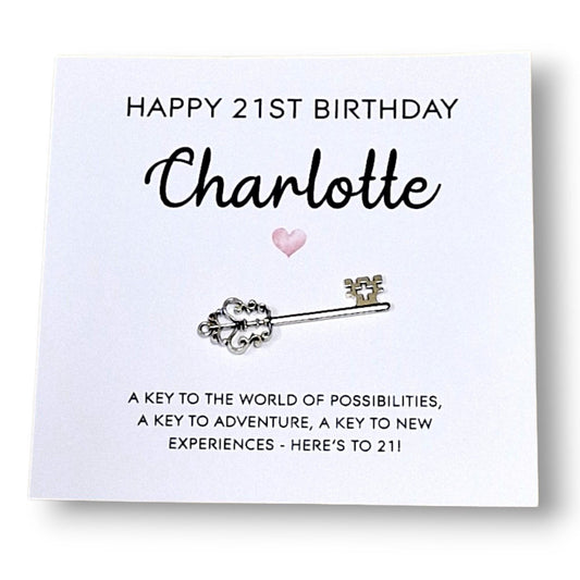 Personalised 21st Birthday Key and Card: Metal Key Keepsake - 21st Birthday Card with Metal Key - Gift for Daughter, Sister, Niece, Friend