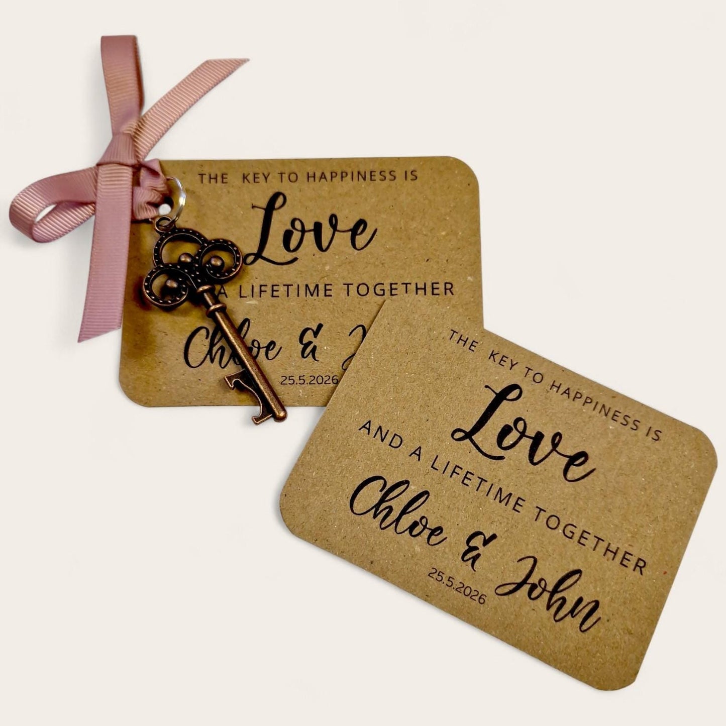 Bottle Opener Wedding Favour | Skeleton Key Guest Gift - The key to happiness is love and a lifetime together