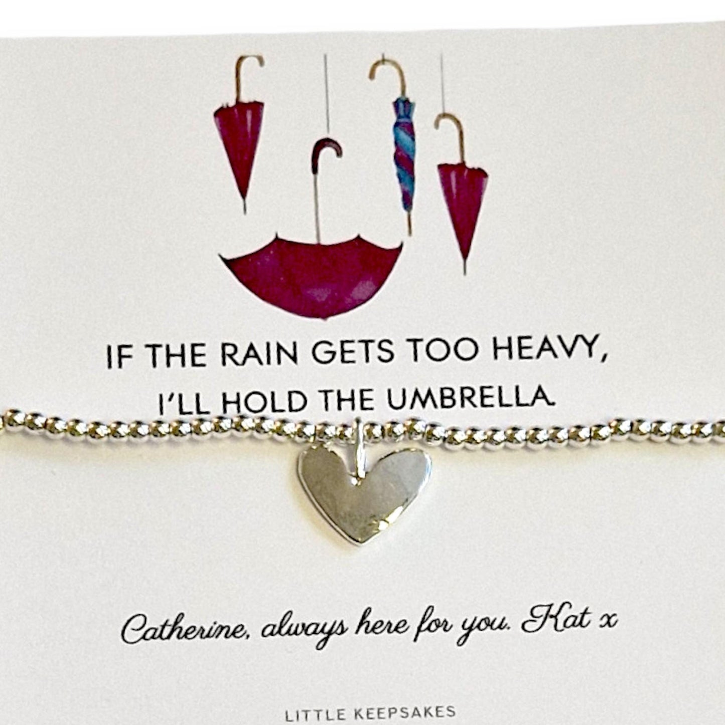 If the Rain Gets Too Heavy I Will Hold the Umbrella Bracelet, Silver Plated Friendship Gift, Encouragement, Thinking Of You | Strength  cc5