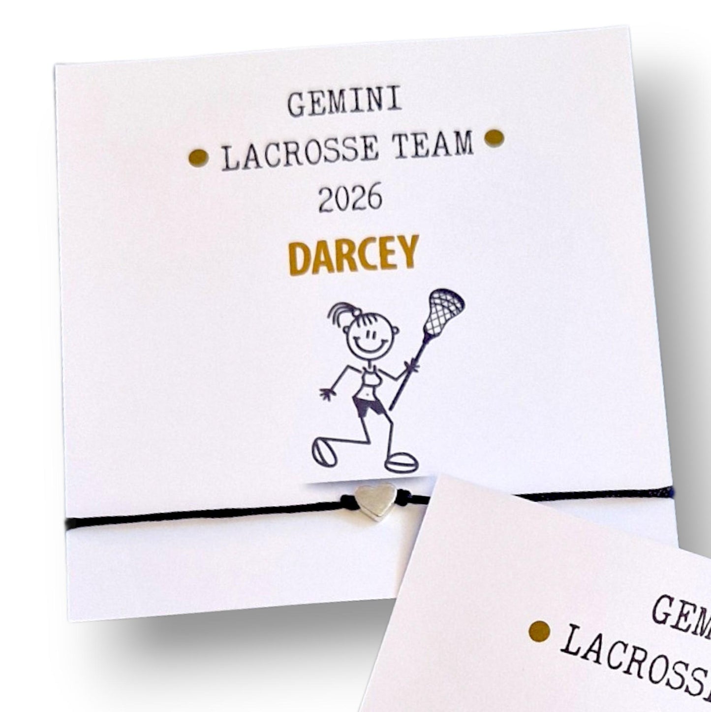 Lacrosse Team Wish Bracelet: Custom Sports Gift, Team Bonding , Charm 2 designs - Congratulations, support gift