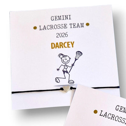 Lacrosse Team Wish Bracelet: Custom Sports Gift, Team Bonding , Charm 2 designs - Congratulations, support gift