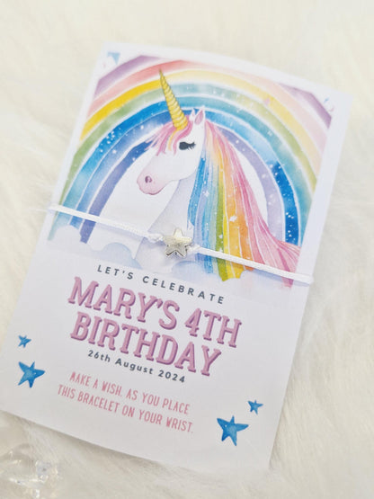 Pack of 10 -Birthday Unicorn I Girls Birthday I Wish String Charm Bracelet - Party bag filler - Personalised