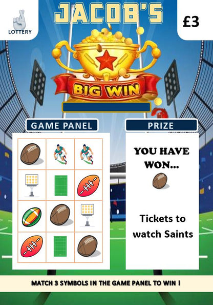 Rugby Scratch Off Card – Rugby Match Ticket Reveal – Surprise Rugby Gift – Scratch to Reveal Rugby Trip or Tickets