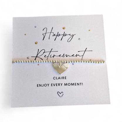 Happy Retirement - enjoy every moment - Silver plated charm bracelet & heart charm CM5