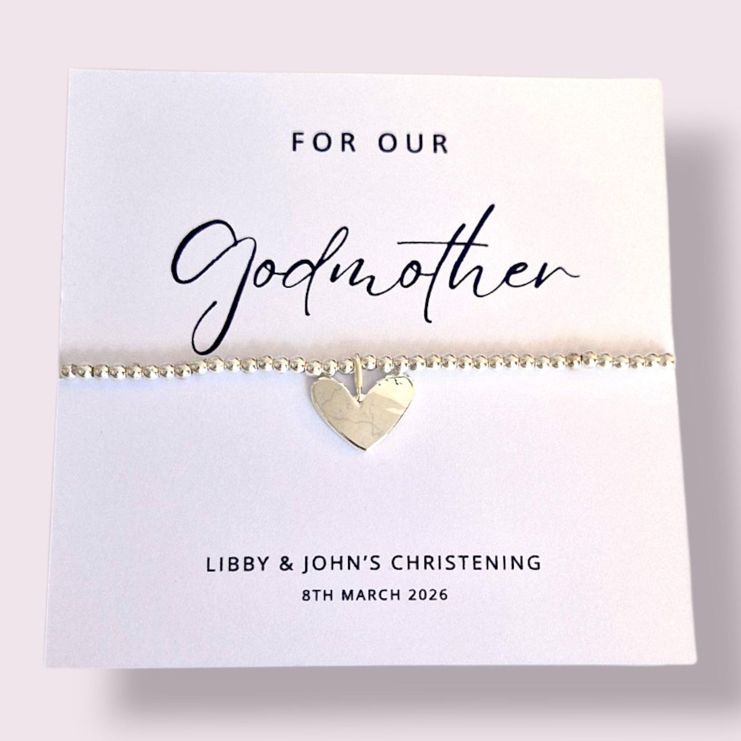 Godmother Gift: Silver Heart Charm Ball Bracelet - Christening Gift - For My Godmother, Our Godmother - Birthday