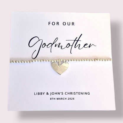 Godmother Gift: Silver Heart Charm Ball Bracelet - Christening Gift - For My Godmother, Our Godmother - Birthday