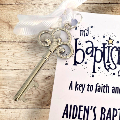 Baptism Favour Key Bottle Opener, Christening Guest Gift, Religious Party Favours, Naming Day Keepsake