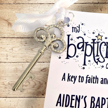 Baptism Favour Key Bottle Opener, Christening Guest Gift, Religious Party Favours, Naming Day Keepsake