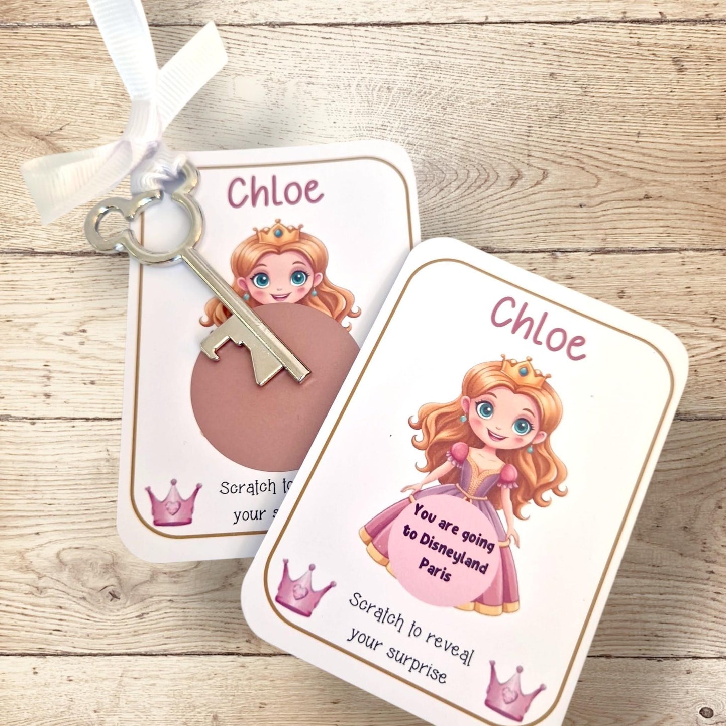 Disneyland Paris, Disneyworld, Surprise Reveal Scratch Off Princess – Metal Mickey Key Holiday Announcement, Magical Gift