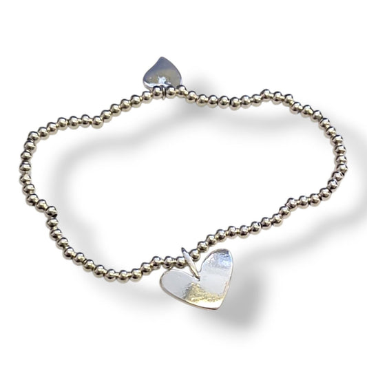 Class of 2026 Bracelet |  Graduation Keepsake | Silver Beaded Stretch Bracelet | Heart Charm | End of School
