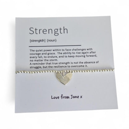 Strength Bracelet | Encouragement Gift | Silver Heart Charm Bracelet | Support Gift | Inspirational Jewellery | Thinking of You Gift - Quote